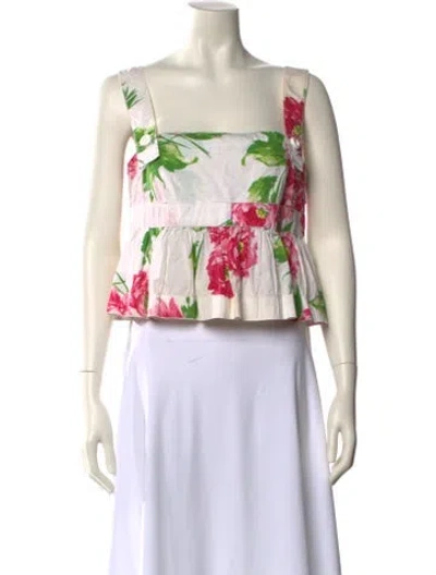 Pre-owned D&g Floral Print Square Neckline Crop Top In White