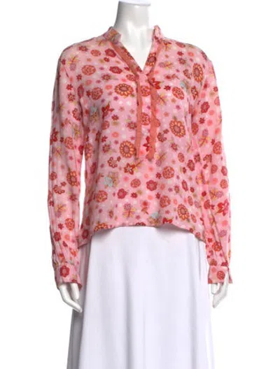 Pre-owned D&g Floral Print V-neck Blouse In Pink