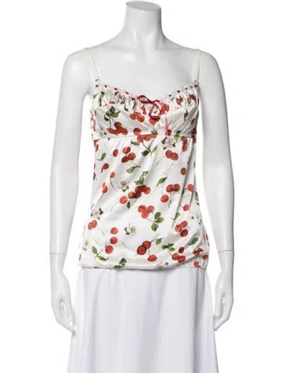 Pre-owned D&g Floral Print V-neck Top In Neutrals