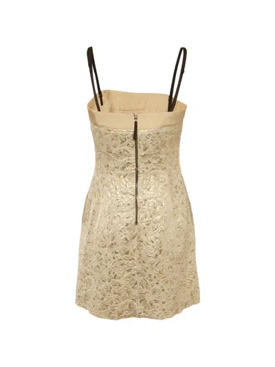 Pre-owned D&g Floral-jacquard Mini Dress In Gold