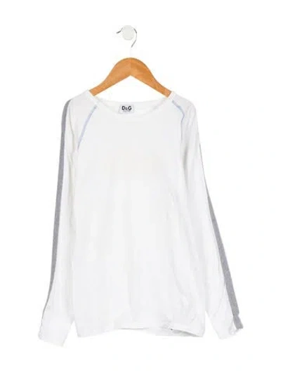 Pre-owned D&g Kids' Girls Cotton Bateau Neckline Long Sleeve Top In Neutrals