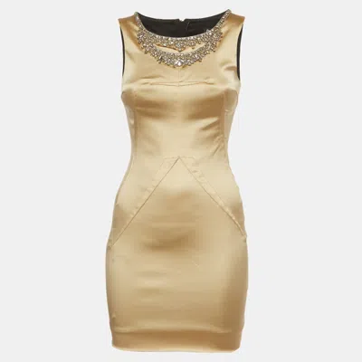 Pre-owned D & G Gold Crystal Embellished Satin Sleeveless Mini Dress S