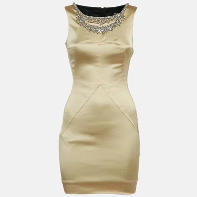 Pre-owned D & G Gold Stud Embellished Satin Sleeveless Mini Dress S
