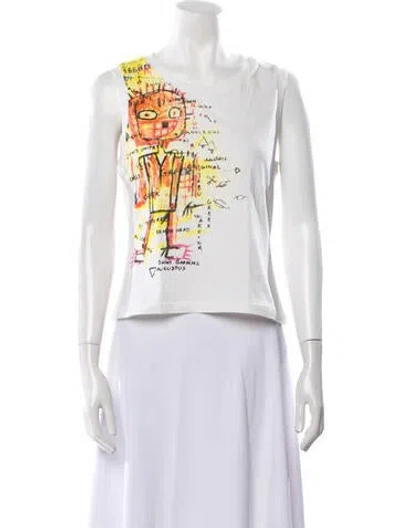Pre-owned D&g Graphic Print Bateau Neckline Crop Top W/ Tags In White