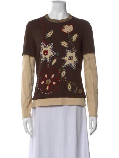 Pre-owned D&g Graphic Print Crew Neck Top In Brown