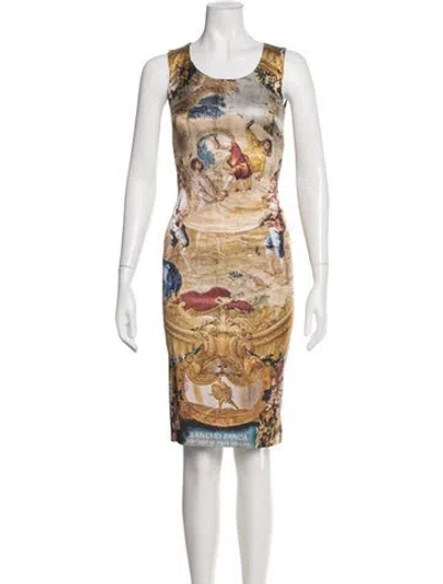 Pre-owned D&g Graphic Print Knee-length Dress In Brown