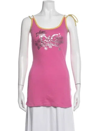 Pre-owned D&g Graphic Print Scoop Neck Top In Pink