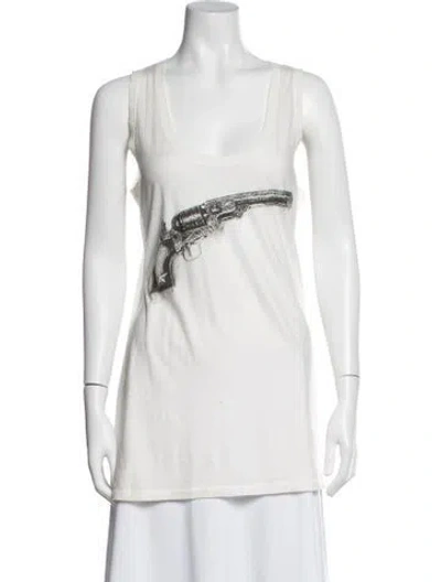 Pre-owned D&g Graphic Print Scoop Neck Top In White