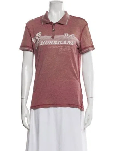 Pre-owned D&g Graphic Print Short Sleeve Polo In Pink