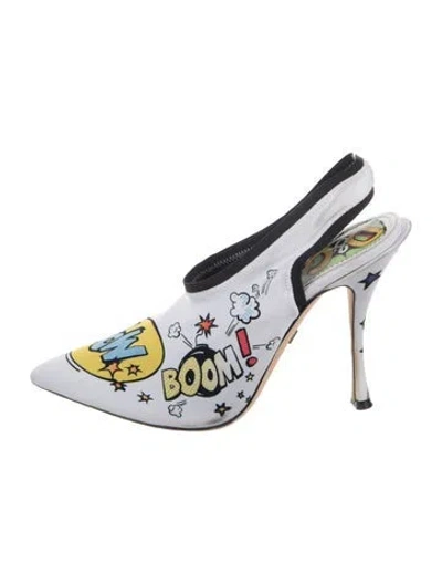 Pre-owned D&g Graphic Print Slingback Pumps In White