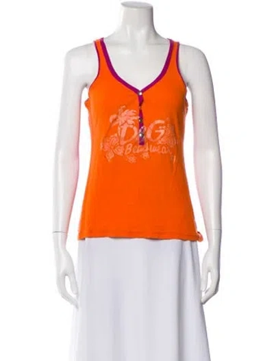 Pre-owned D&g Graphic Print V-neck Top In Orange