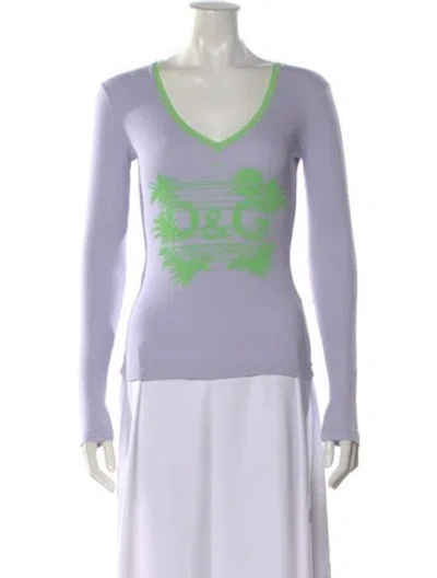 Pre-owned D&g Graphic Print V-neck Top In White