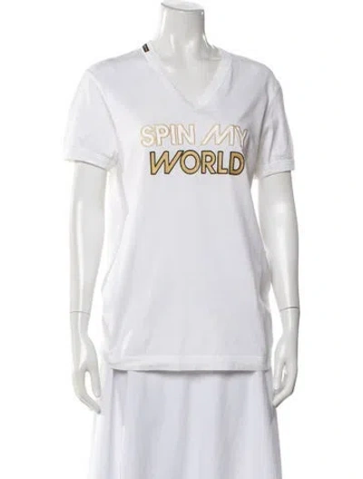 Pre-owned D&g Graphic Print V-neck T-shirt In White