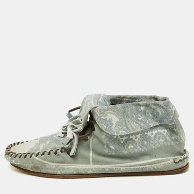 D & G Grey Floral Printed Suede High Top Moccasins Size 44 In Green