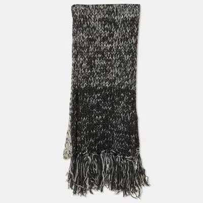 Pre-owned D & G Grey/white Wool & Mohair Knit Fringed Muffler