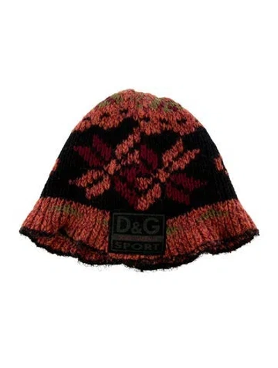 Pre-owned D&g Knit Patterned Branded Beanie In Orange
