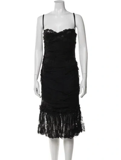 Pre-owned D&g Lace Pattern Midi Length Dress In Black