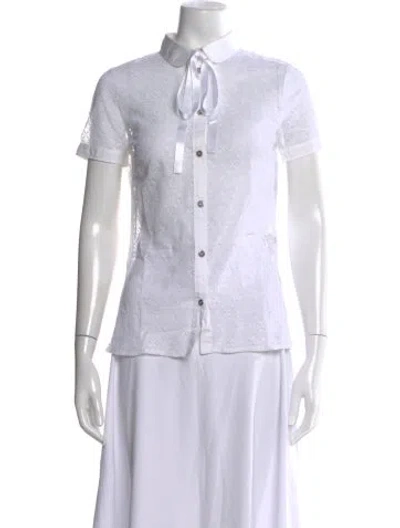 Pre-owned D&g Lace Pattern Short Sleeve Blouse In White