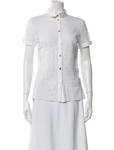 Pre-owned D&g Lace Pattern Short Sleeve Button-up Top In White