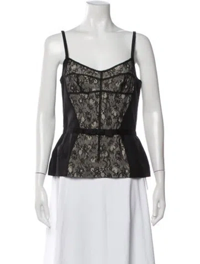 Pre-owned D&g Lace Pattern V-neck Top In Black