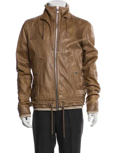 Pre-owned D&g Lamb Leather Moto Jacket In Brown