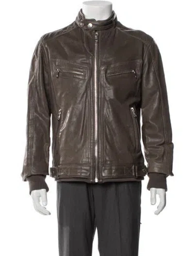 Pre-owned D&g Lambskin Moto Jacket In Brown