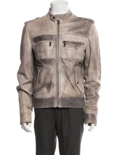 Pre-owned D&g Lambskin Moto Jacket In Grey