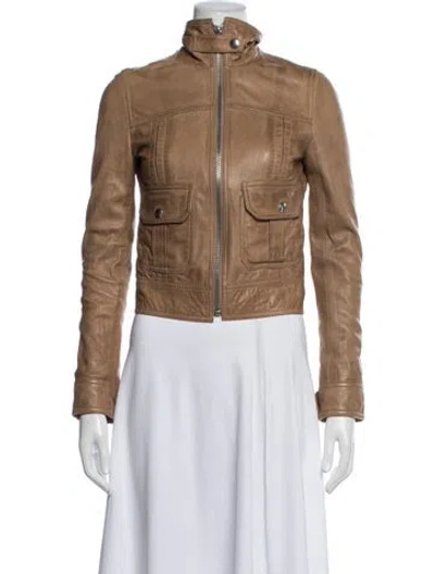 Pre-owned D&g Leather Biker Jacket In Neutrals