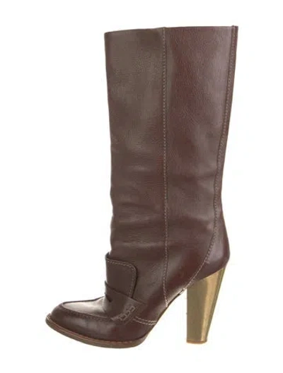 Pre-owned D&g Leather Boots In Brown