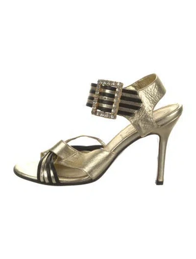 Pre-owned D&g Leather Crystal Embellishments Sandals In Gold