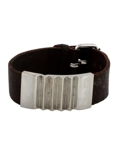 Pre-owned D&g Leather Dg Buckle Wrap Bracelet In Brown