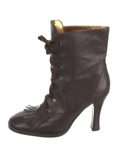 Pre-owned D&g Leather Lace-up Boots In Brown