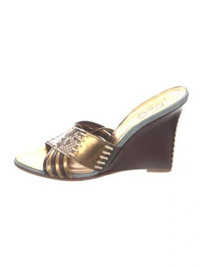 Pre-owned D&g Leather Patterned Slides In Brown