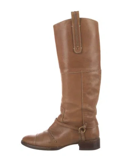 Pre-owned D&g Leather Riding Boots In Brown