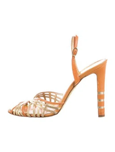 Pre-owned D&g Leather Sandals In Gold/metallic/orange