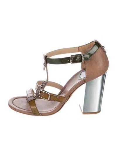 Pre-owned D&g Leather Studded Accents T-strap Sandals In Brown