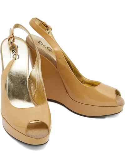 Pre-owned D&g Leather Wedge Sandals In Neutral