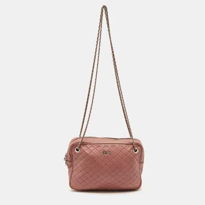 Pre-owned D & G Lily Glam Pink Quilted Leather Camera Bag