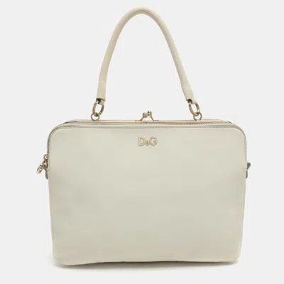 Pre-owned D & G Lily Twist Cream Leather Top Handle Bag In White