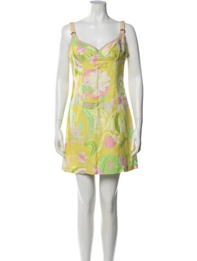 Pre-owned D&g Linen Mini Dress In Blue