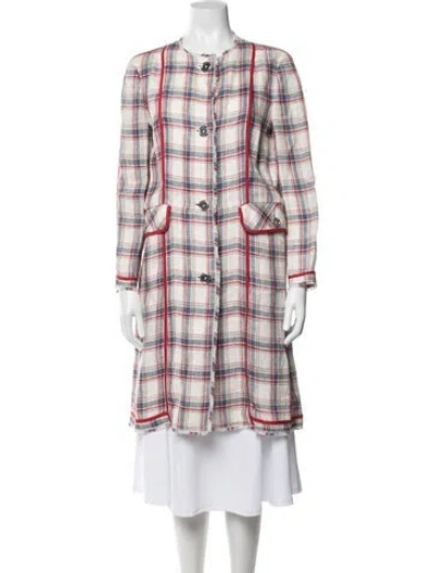 Pre-owned D&g Linen Plaid Print Coat In White