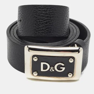 Pre-owned D & G Logo 100 Cm Buckle Belt Black Leather