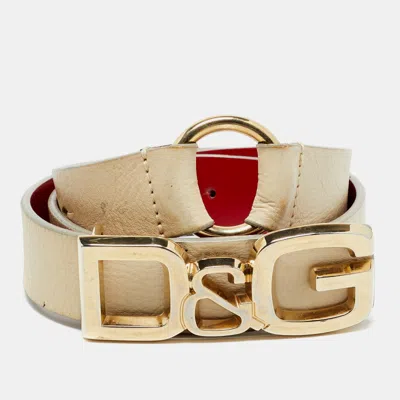 Pre-owned D & G Logo 85cm Belt Off-white Leather