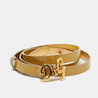 Pre-owned D & G Logo 90cm Buckle Belt Cream Patent Leather In White