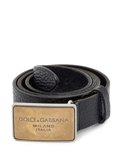 Pre-owned D&g Logo-plaque Buckle Belt In Black
