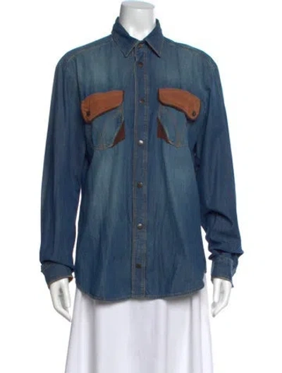 Pre-owned D&g Long Sleeve Button-up Top In Blue