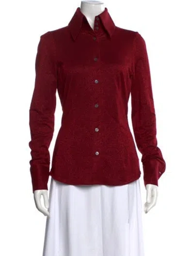 Pre-owned D&g Long Sleeve Button-up Top In Metallic/red