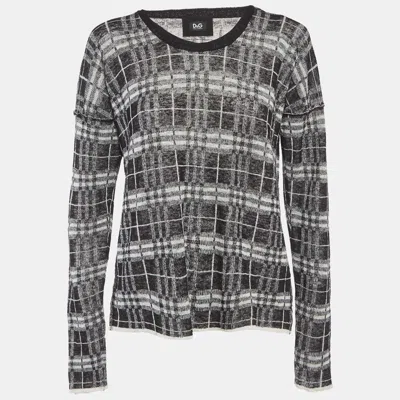 Pre-owned D & G Monochrome Plaid Knit Semi Sheer Sweatshirt M In Black