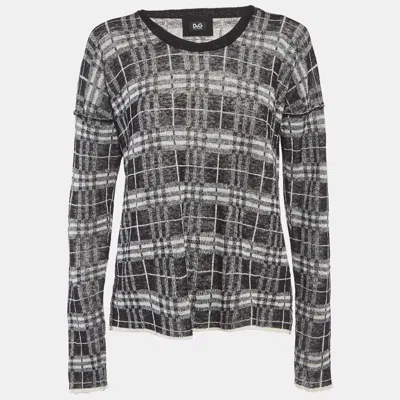 D & G Monochrome Plaid Knit Semi Sheer Sweatshirt M In Multi