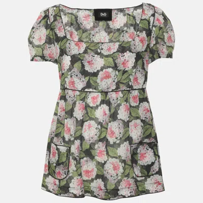 Pre-owned D & G Multicolor Poplin Square Neck Ruffle Top M